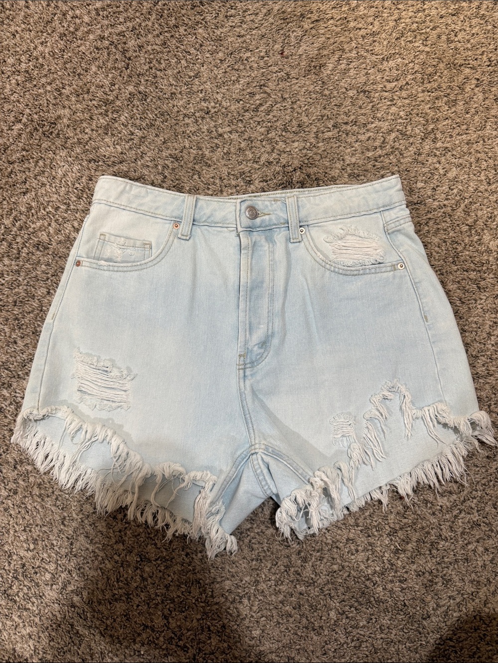 Light Blue Distressed Denim Shorts - Women